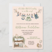 カントリーワイルドフラワーズクロセスラインベビーガールシャワー 招待状 (正面)