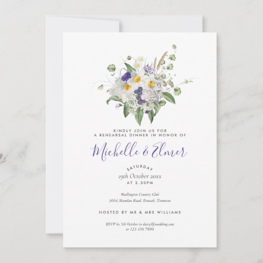 カントリーワイルドフラワーズポシーリハーサルディナー 招待状 (正面)