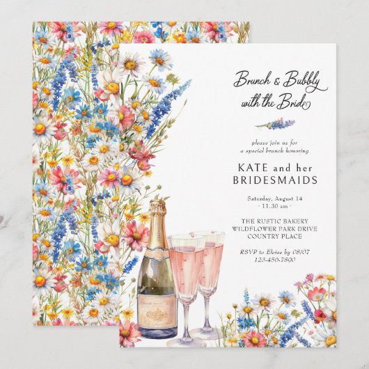 カントリーワイルドフラワーブリーズメイドブランチとバブーブリー 招待状 (正面/裏面)