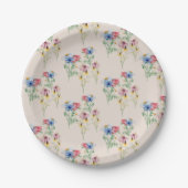 カントリーワイルドフラワーポピーデイジーコナフロアーパターン ペーパープレート (正面)