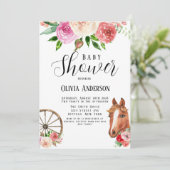 カントリーワゴンホイールホースと花模様ベビーシャワー 招待状 (スタンド正面)