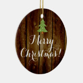 カントリーヴィンテージウッドブラウングリーンメリークリスマス セラミックオーナメント (右)