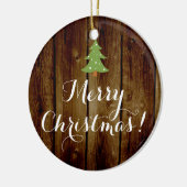 カントリーヴィンテージウッドブラウングリーンメリークリスマス セラミックオーナメント (左)