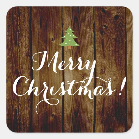 カントリーヴィンテージウッドメリークリスマス スクエアシール (正面)