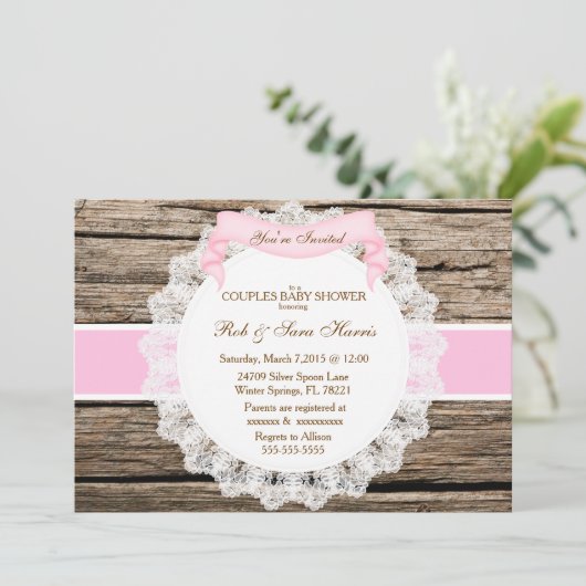 カントリーヴィンテージウッ素朴ドベビーシャワー招待状 招待状 (スタンド正面)