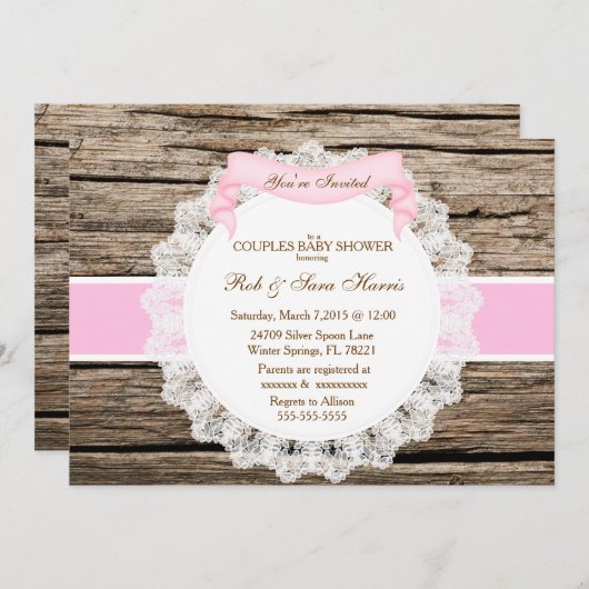 カントリーヴィンテージウッ素朴ドベビーシャワー招待状 招待状 (正面/裏面)