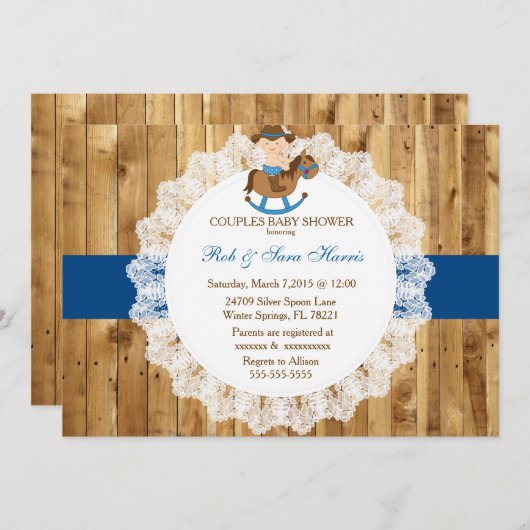 カントリーヴィンテージウッ素朴ドベビーシャワー招待状 招待状 (正面/裏面)
