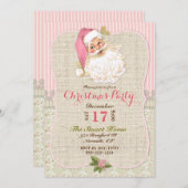 カントリーヴィンテージサンタクロースピンクバーラップレース 招待状 (正面/裏面)