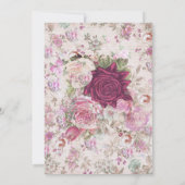 カントリーヴィンテージシックなピンクフローラブライダルシャワー 招待状 (裏面)