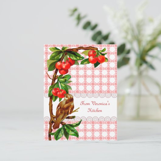カントリーヴィンテージバード&さくらんぼレシピカード ポストカード (スタンド正面)