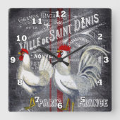 カントリーヴィンテージパリロスターズホームデコールクロック スクエア壁時計 (正面)