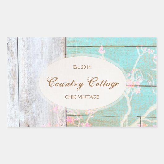 カントリーヴィンテージ、ターコイズ素朴ウッド 長方形シール (正面)