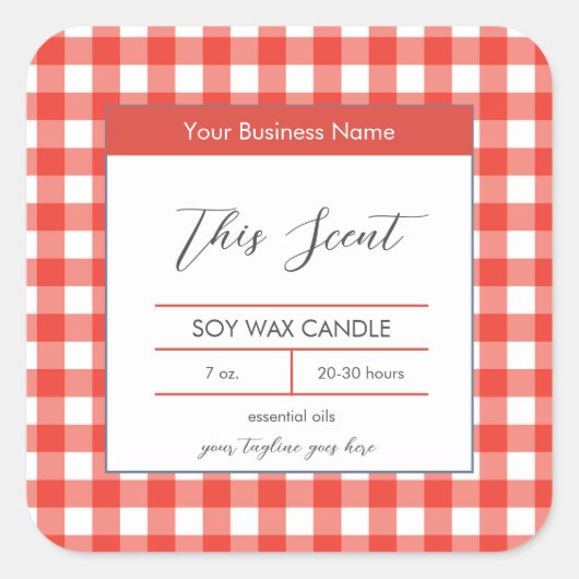 カントリー伝統的レッドギンガムキャンドルラベル スクエアシール (正面)