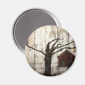 カントリー初期のウッドグレインウィンターツリーレッドバーン マグネット (正面/裏面)