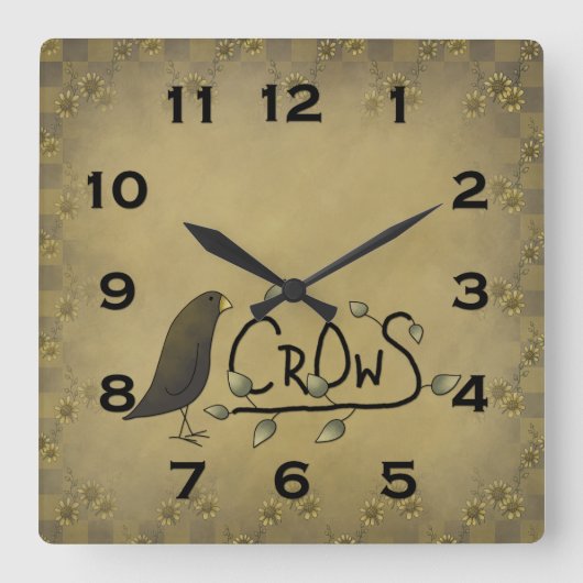カントリー初期のカラスの壁時計 スクエア壁時計 (正面)