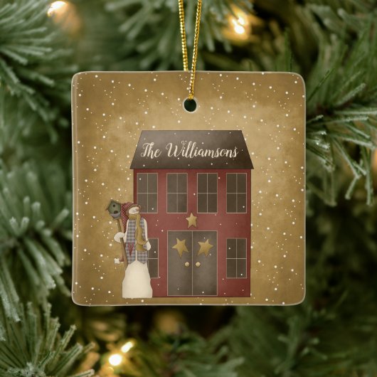 カントリー初期のクリスマスホーム名前をカスタムする セラミックオーナメント (ツリー)