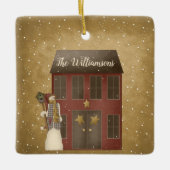 カントリー初期のクリスマスホーム名前をカスタムする セラミックオーナメント (正面)