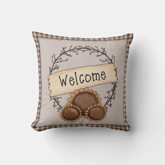 カントリー初期のサンフラワーウェルカムリース クッション (正面)