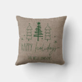 カントリー初期のツリーハッピーホリデーズファミリー名 クッション (裏面)