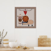 カントリー初期のヒマワリの羊&エンジェルデコール ポスター (キッチン)