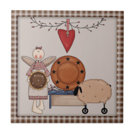 カントリー初期のヒマワリの羊&エンジェル タイル