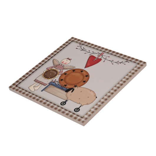 カントリー初期のヒマワリの羊&エンジェル タイル (側面)