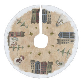 カントリー初期のビレッジと雪だるま フェイクリネンツリースカート