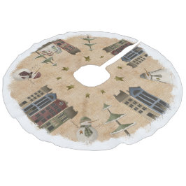 カントリー初期のビレッジと雪だるま フェイクリネンツリースカート