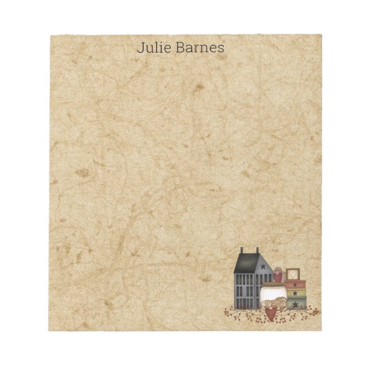 カントリー初期のフォークアートブルーサルトボックスホーム ノートパッド (正面)