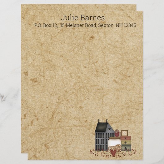 カントリー初期のフォークアートブルーサルトボックスホーム レターヘッド (正面/裏面)