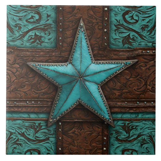 カントリー初期のブラウンターコイズウエスタンスター タイル (正面)