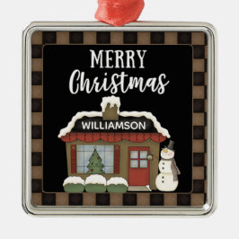 カントリー初期のメリークリスマスコテージ名 メタルオーナメント