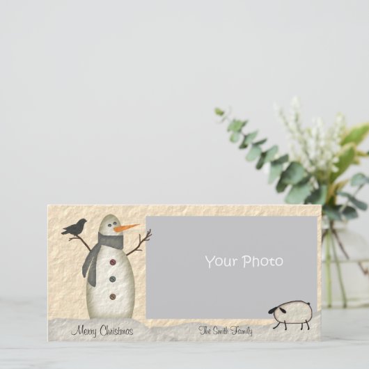 カントリー初期の雪だるまホリデーフォトカード シーズンカード (スタンド正面)