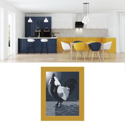カントリー動物の鶏ダークブルーのキッチンウォールアート ポスター