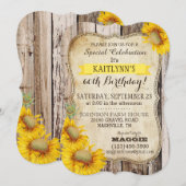 カントリー向日葵と素朴な木の誕生日 招待状 (正面/裏面)