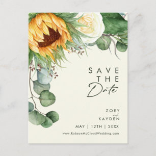 カントリー向日葵スクリプト   黄色のSave The Date インビテーションポストカード