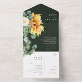 カントリー向日葵 | 緑と黄色のシールと発送 オールインワン招待状 (内側)