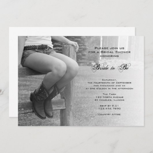 カントリー女性のカーボーイオンフェンスブライダルシャワー招待 招待状 (正面/裏面)