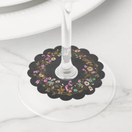 カントリー女性のカーボーイスタイルフローラリースアートモチーフ ワイングラスタグ