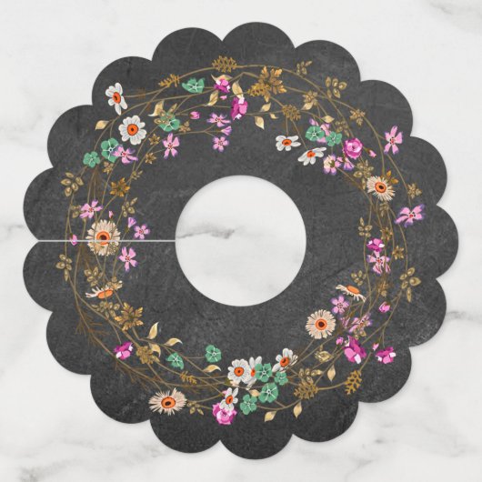 カントリー女性のカーボーイスタイルフローラリースアートモチーフ ワイングラスタグ (裏面)