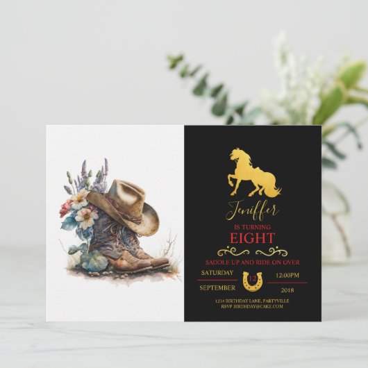 カントリー女性のカーボーイブーツフラワーハットテキサス州 招待状 (スタンド正面)