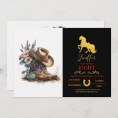 カントリー女性のカーボーイブーツフラワーハットテキサス州 招待状 (正面/裏面)