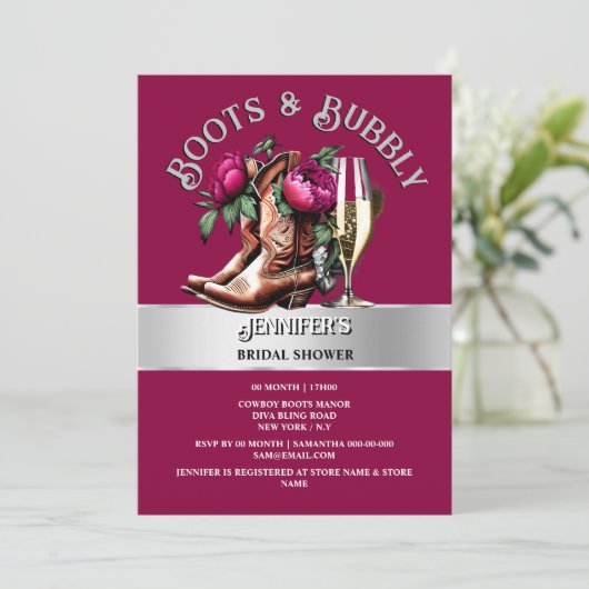 カントリー女性のカーボーイブーツ壮大なフローラバブリー釉薬 招待状 (スタンド正面)
