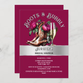 カントリー女性のカーボーイブーツ壮大なフローラバブリー釉薬 招待状 (正面/裏面)