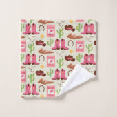 カントリー女性のカーボーイブーツ愛らしいスティックホースウェスタン バスタオルセット (ウォッシュタオル)