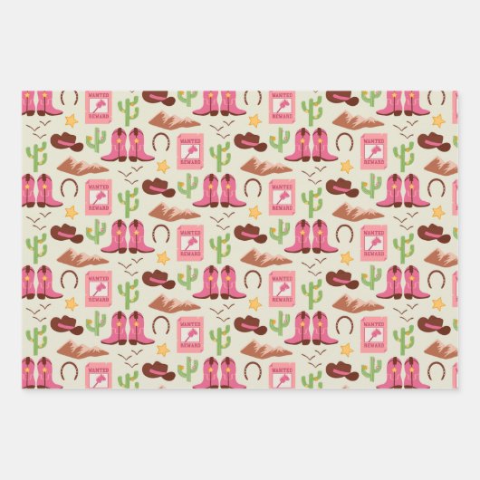 カントリー女性のカーボーイブーツ愛らしいスティックホースウェスタン ラッピングペーパーシート (正面)