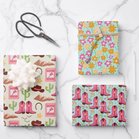 カントリー女性のカーボーイブーツ愛らしいスティックホースウェスタン ラッピングペーパーシート (正面)