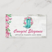 カントリー女性のカーボーイブーツ&シャビーバラウッド素朴 名刺 (正面)