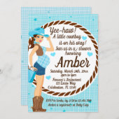 カントリー女性のカーボーイ男の赤ちゃんシャワー 招待状 (正面/裏面)