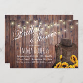 カントリー女性のカーボーイ素朴サンフラワーズブライダルシャワー 招待状 (正面/裏面)